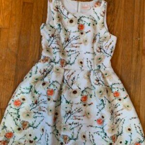 White Floral Print Dress, Women's Large